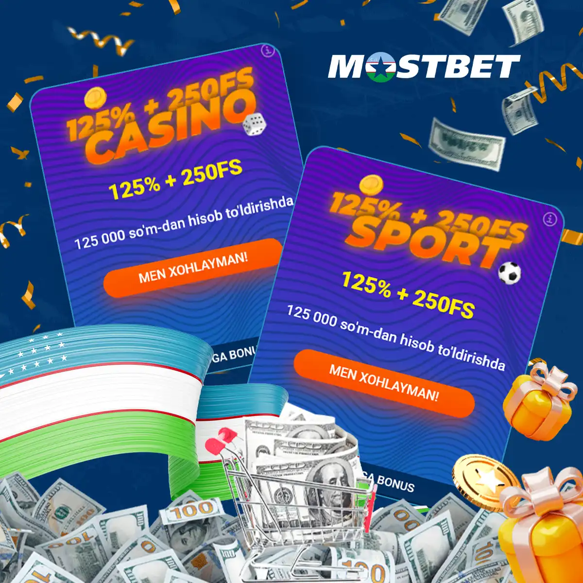 Mostbet provides welcome bonuses for both sports betting and casino play.