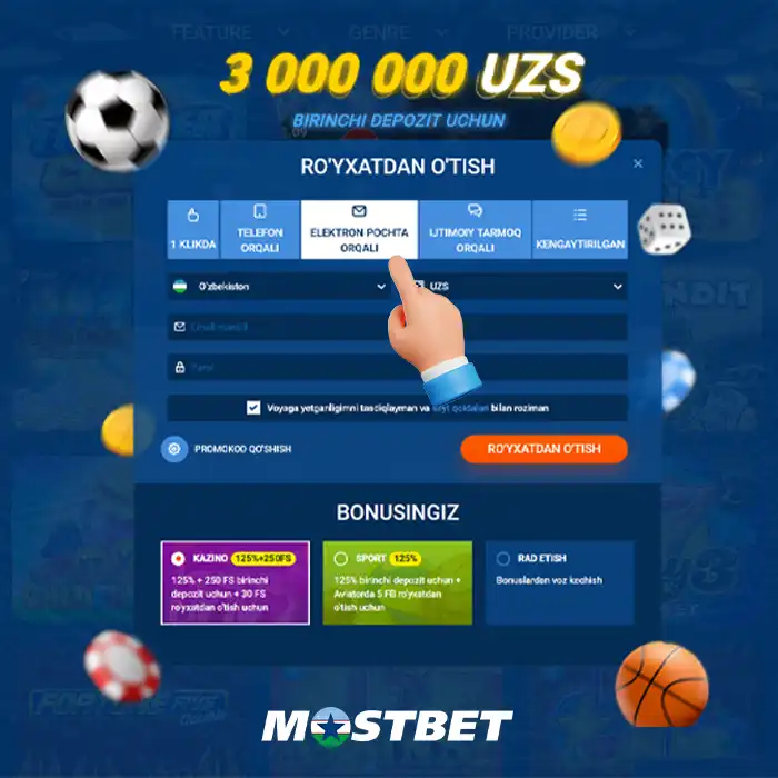 Select the registration option using your email address, Step 2.